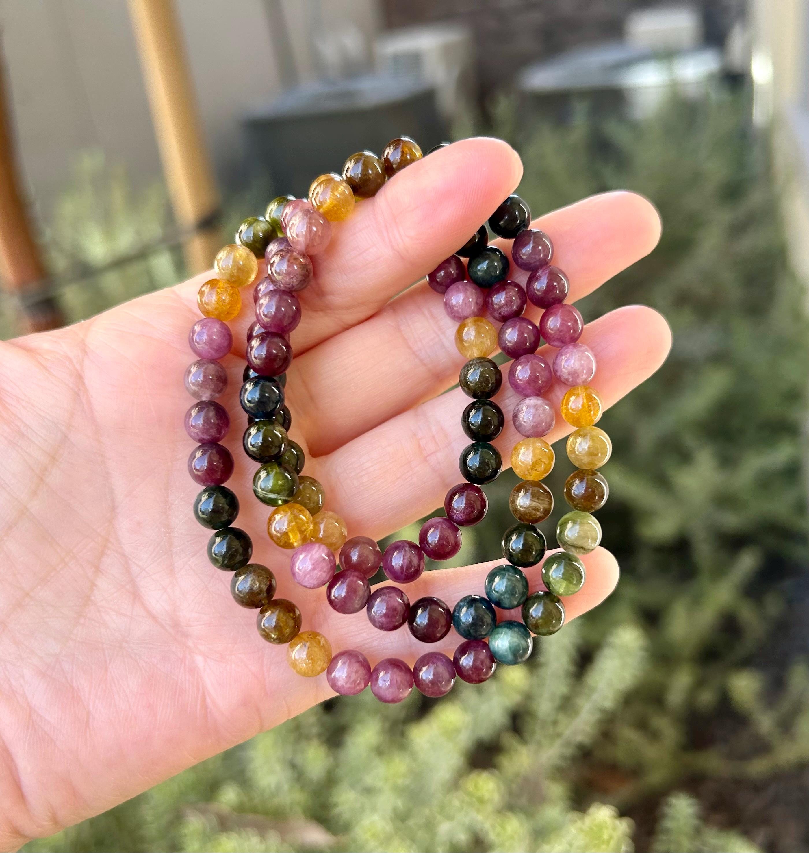 3-lap Rainbow Tourmaline Bracelet, Natural old mine Tourmaline bracelet, Genuine Tourmaline (GH-025)