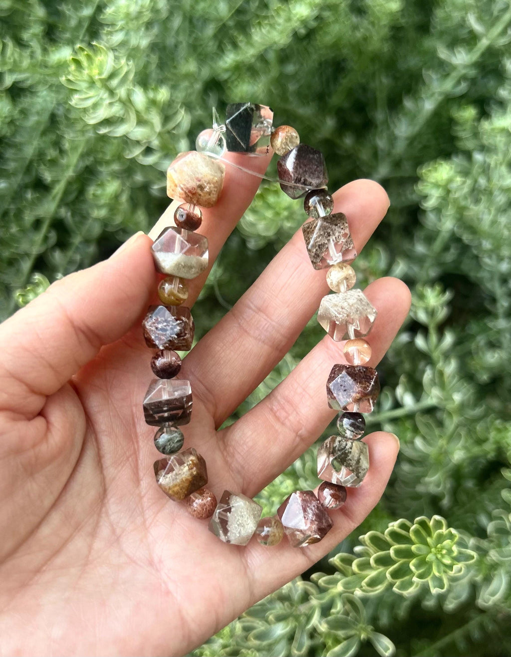 Four Season Phantom Quartz Crystal Bracelet: Eight-Faceted Gemstone Bead (GH-020)