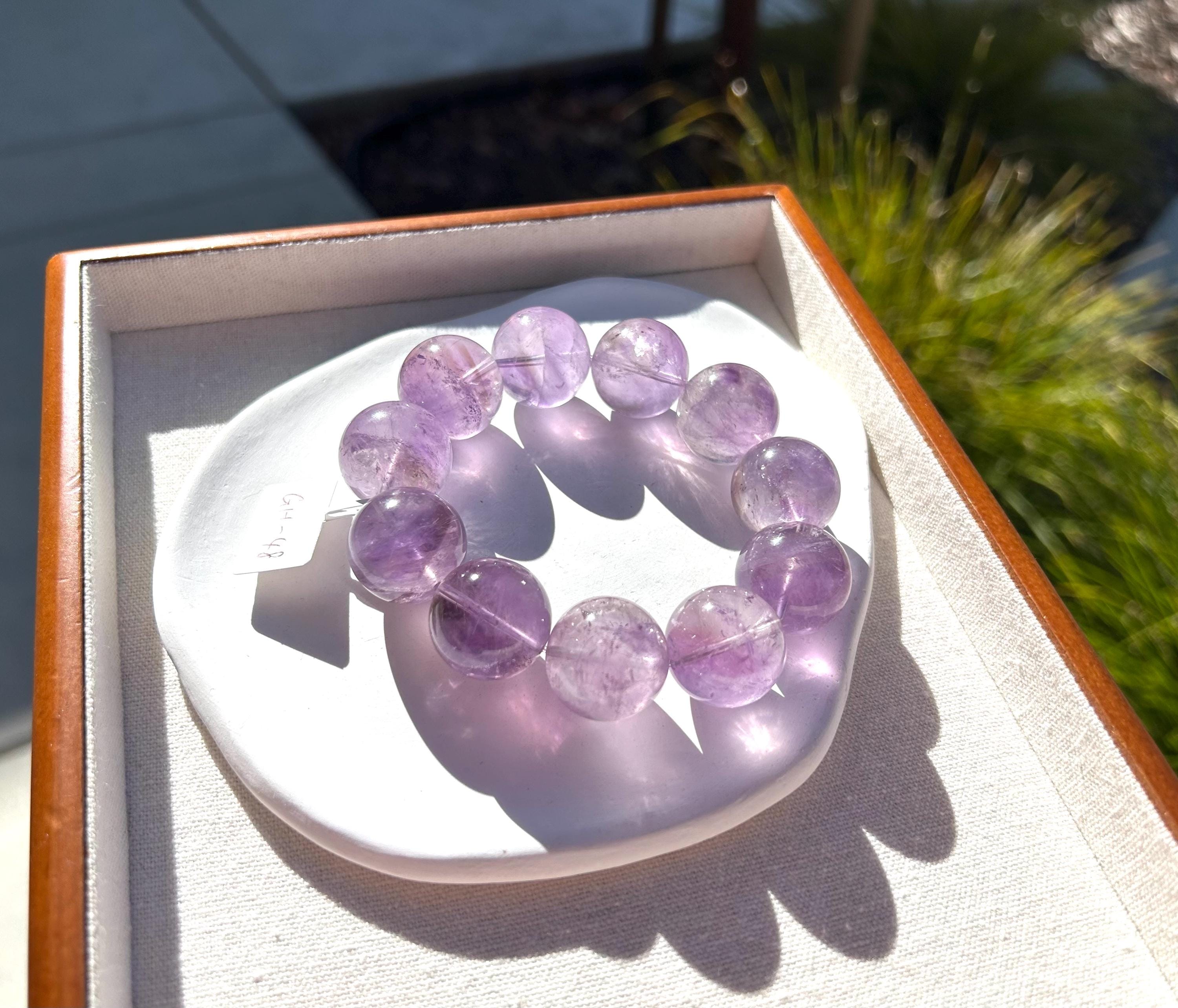Rare seen Natural Chunky Amethyst Beaded Bracelet, 21mm+ Clean lavender amethyst beads, Healing Stone, Fits up to 17cm wrist)  (GH-048)