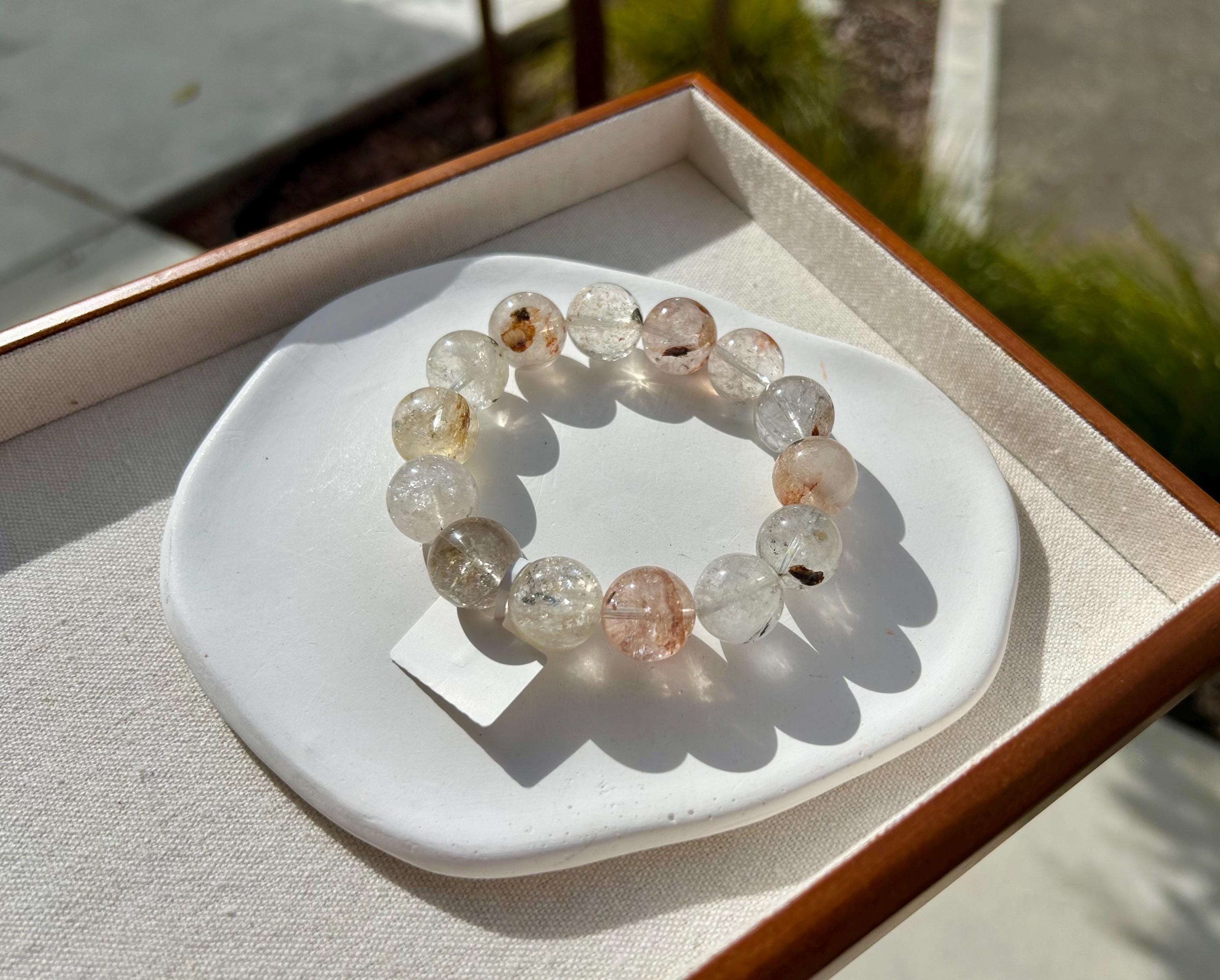 Healing Crystal, Herkimer Diamond Crystal beads Bracelet, Raw Golden Clay Quartz, 11.5mm beads, fits up to 17cm wrist (26-195)