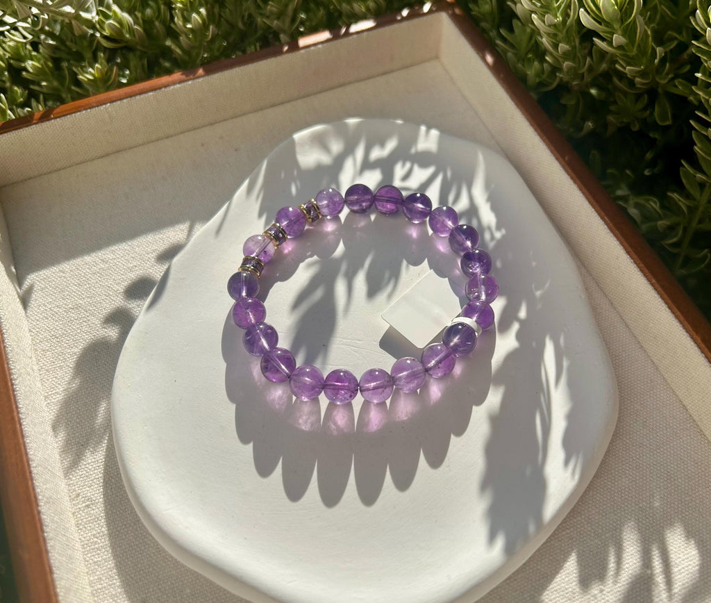 Clear Natural amethyst beads bracelet, Amethyst Crystal Stretchy Bracelet, Genuine Crystal (26-067)