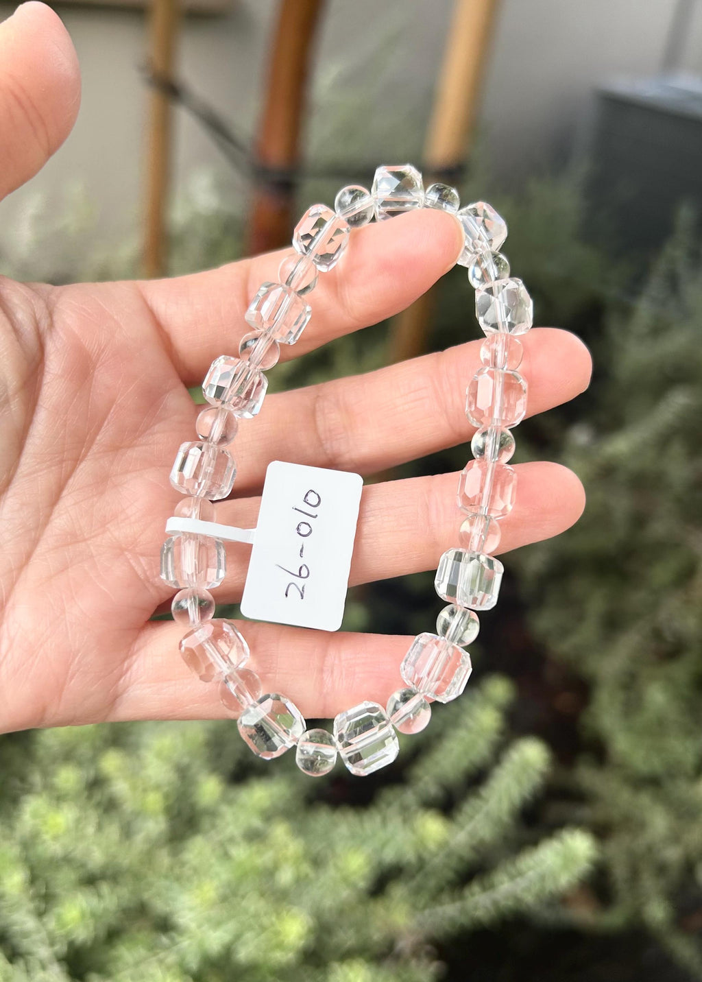High quality natural clear quartz square beads bracelet, fits up to 18cm (26-076)