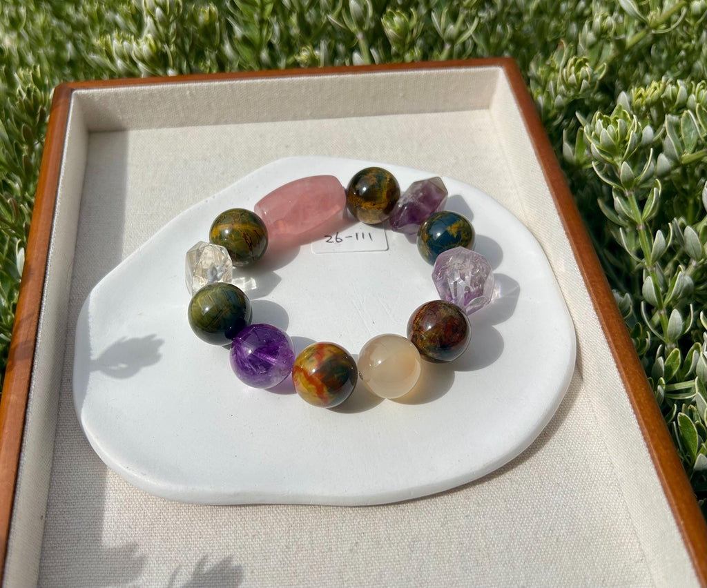 High quality Chunky Pietersite beads bracelet, with multiple color quartz beads, 18mm round Pietersite beads, fits up to 17cm wrist (26-111)