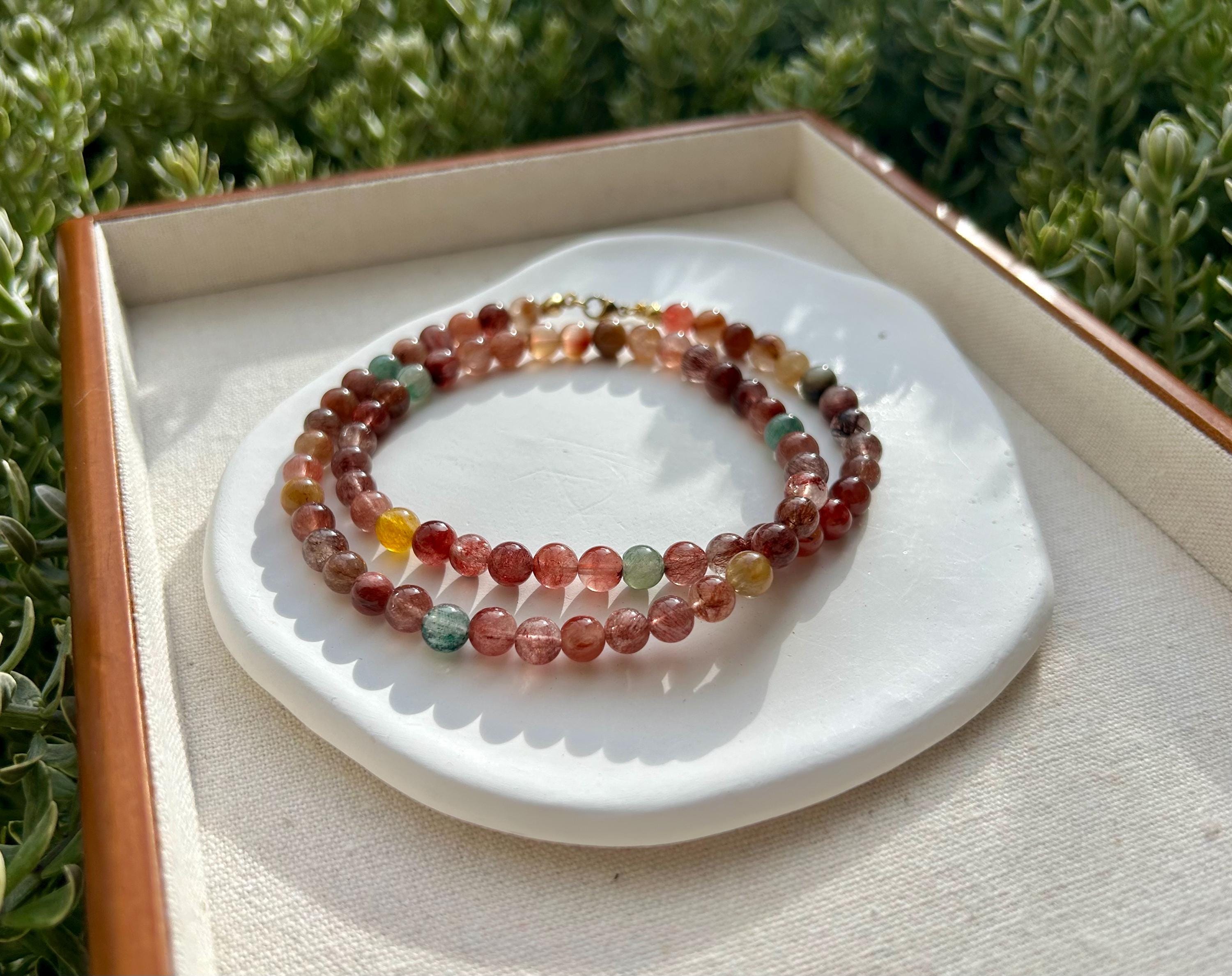 Multi color Rutile quartz beads Necklace - 6mm beads, 50cm long, Handmade Jewelry, 50cm long, Gift for Her (26-050)