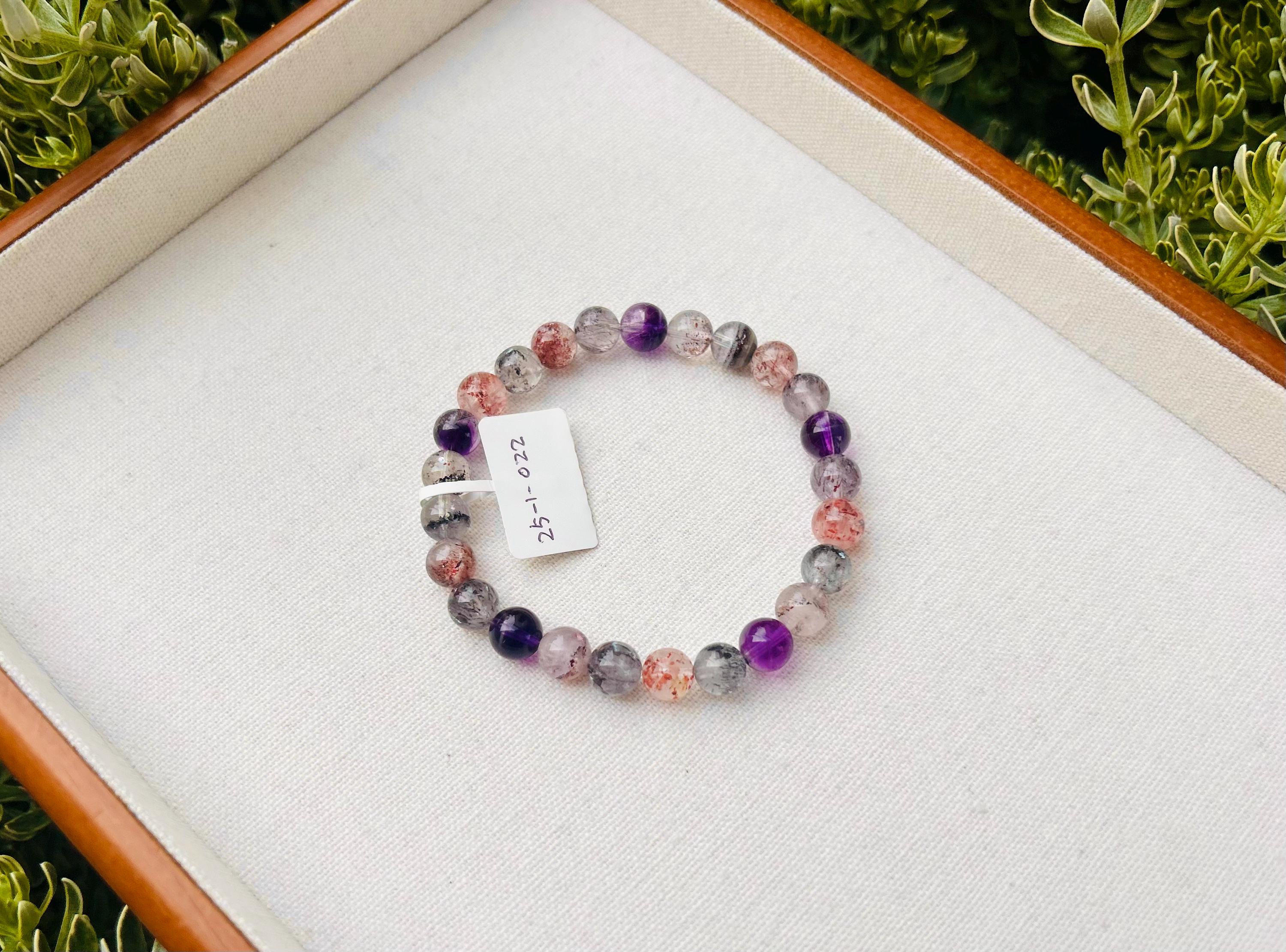 Super Seven Beads Bracelet: Rare Pattern Crystal Healing Jewelry (GH-023)