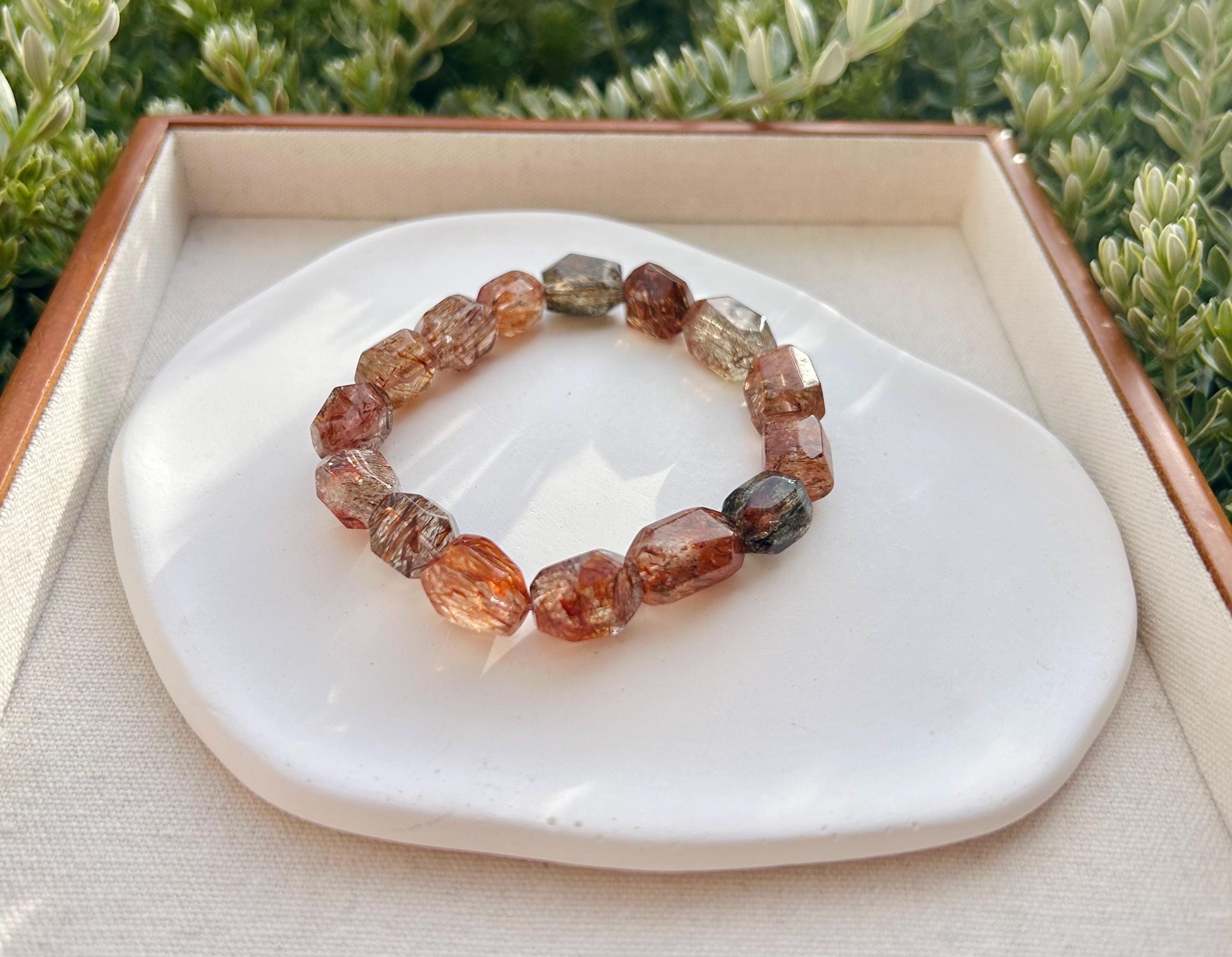 Black Gold Rutile Quartz Crystal Bead Bracelet, multi color rutile beads bracelet (GH-029)