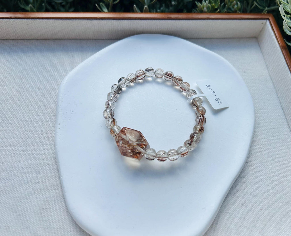 Black Gold Rutile Quartz Crystal round Bead Bracelet, with one chunky nugget, Fits up to 16cm wrist (25-228)