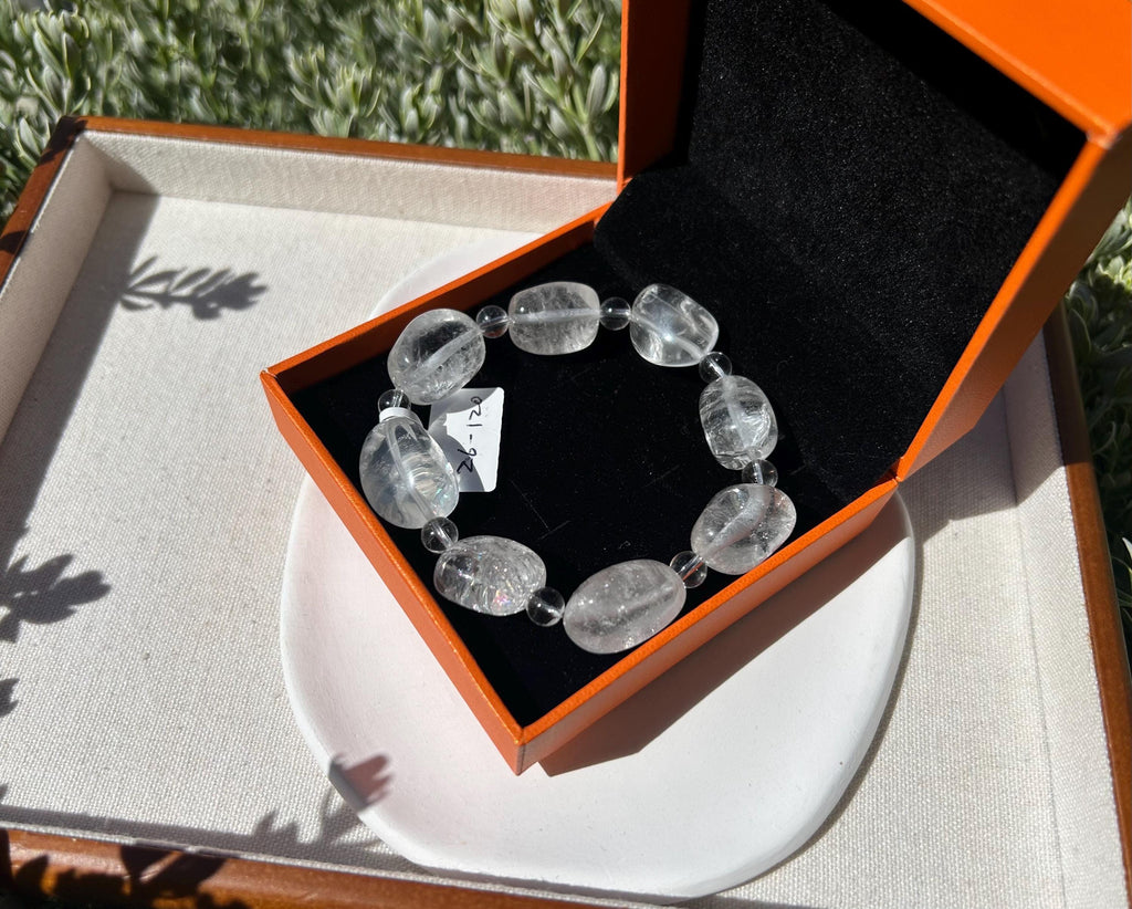 Clear Quartz Crystal Nugget Bracelet - Natural Stone Jewelry, fits up to 16.8cm wrist (26-120)