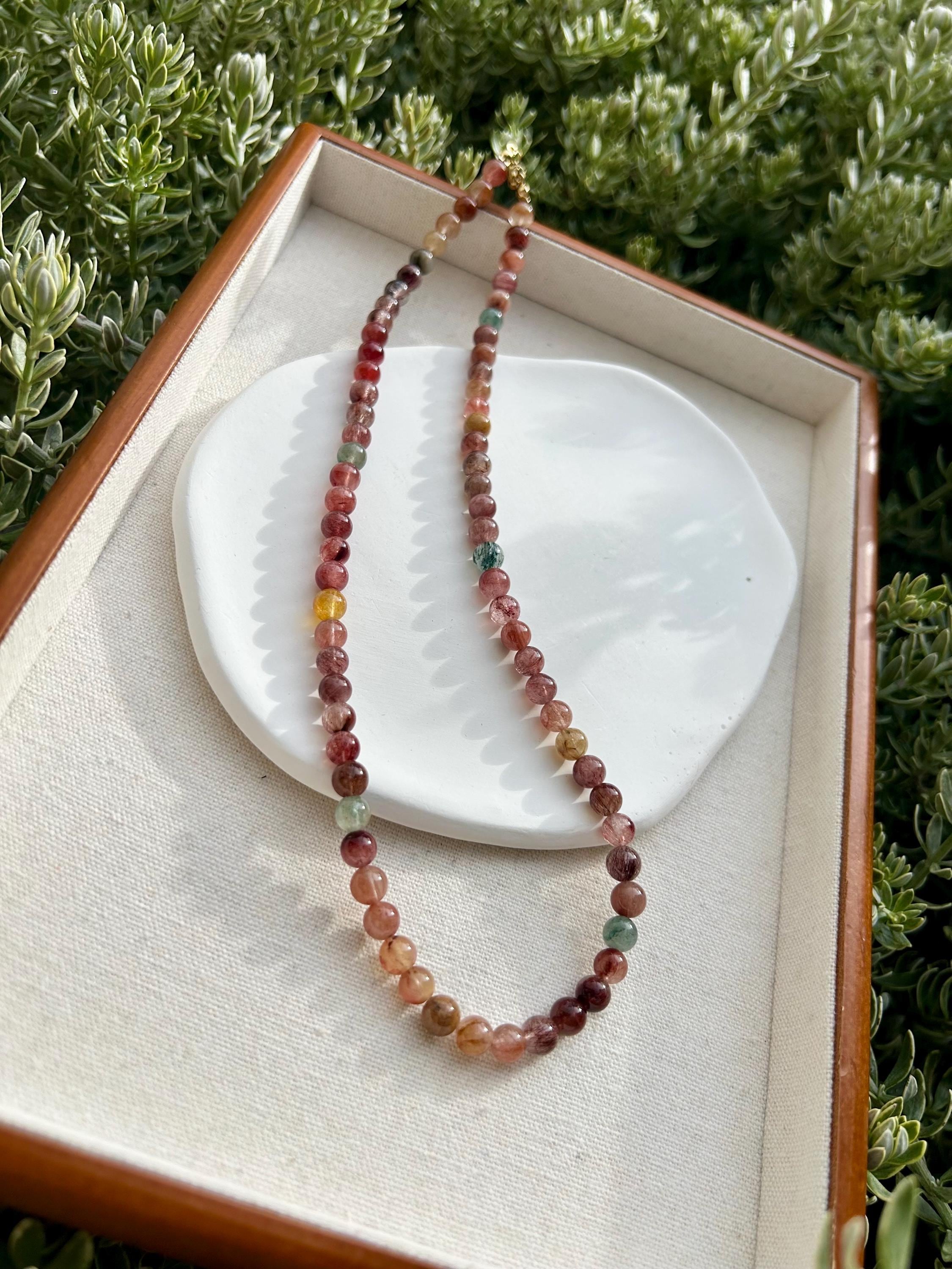Multi color Rutile quartz beads Necklace - 6mm beads, 50cm long, Handmade Jewelry, 50cm long, Gift for Her (26-050)