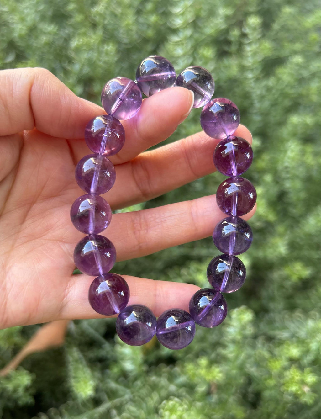 Chunky Amethyst Beaded Bracelet: Natural Crystal, Healing Stone (13mm, Fits 16.7cm Wrist)  (25-128)