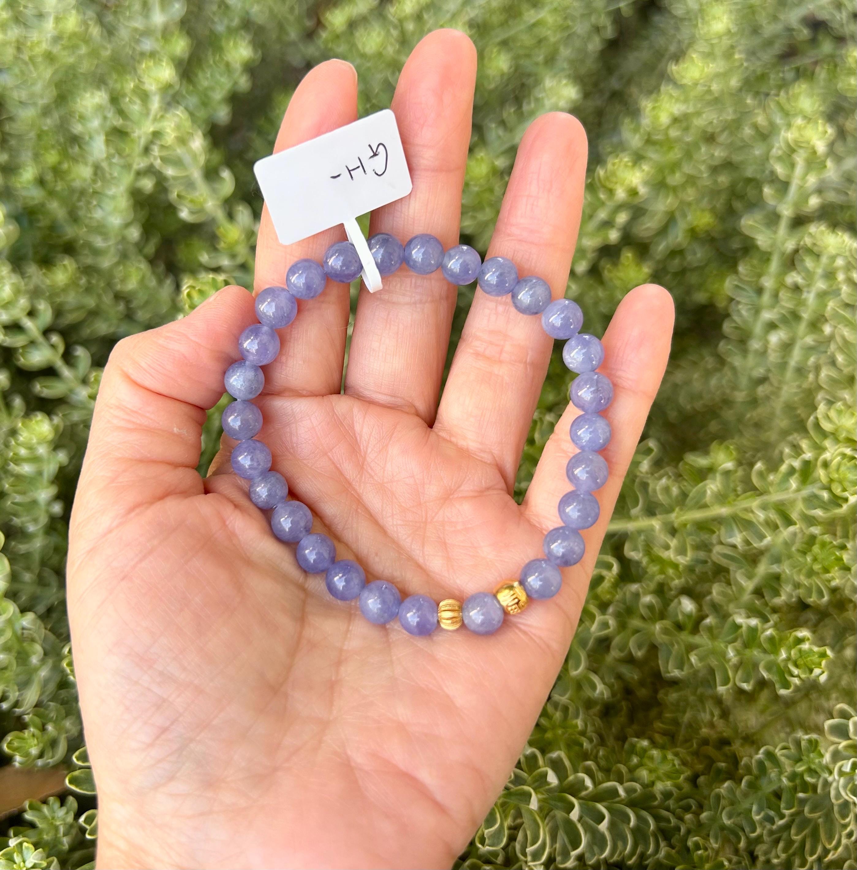 Natural Tanzanite Stretchy Bead Bracelet with pure silver beads, 7mm Tanzanite beads, December Birthstone, fits up to 17cm wrist. GH-037