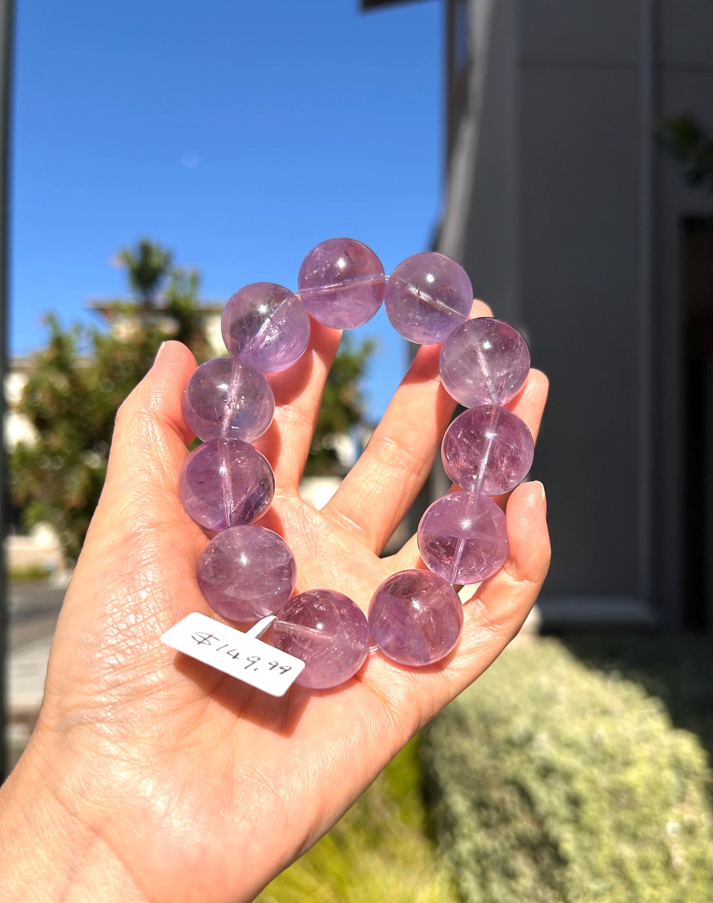Rare seen Natural Chunky Amethyst Beaded Bracelet, 21mm+ Clean lavender amethyst beads, Healing Stone, Fits up to 17cm wrist)  (GH-048)
